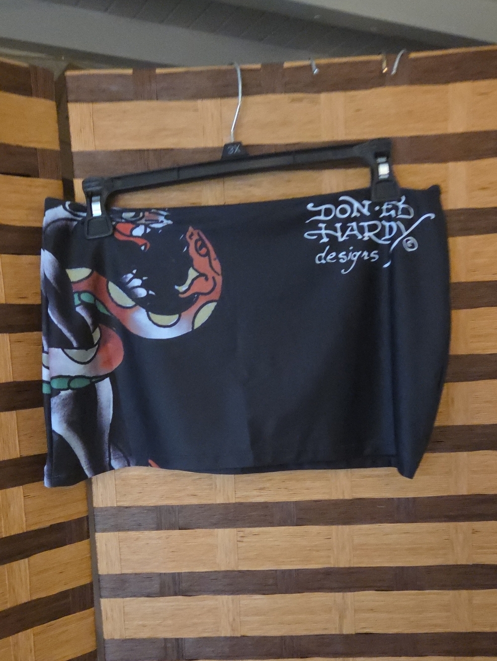 Ed Hardy Black Mini Skirt with Colorful Snake Graphic